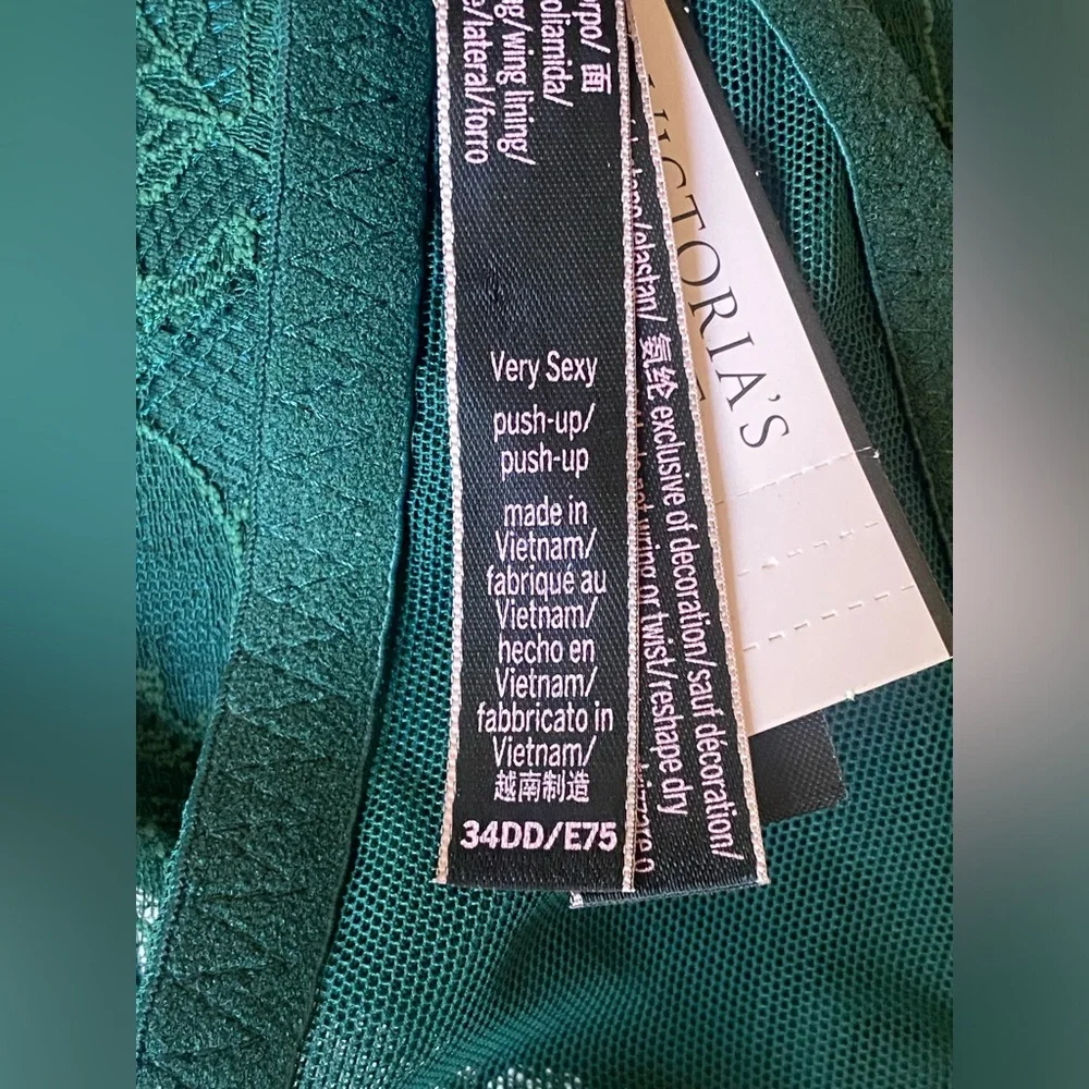 Victorias Secret Very Sexy Lace Shine Strap Push-Up Bra in Forest Green 34DD New - Picture 8 of 9